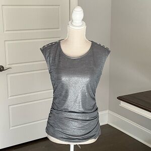 Calvin Klein Silver Gray Women's Blouse with Button Accents